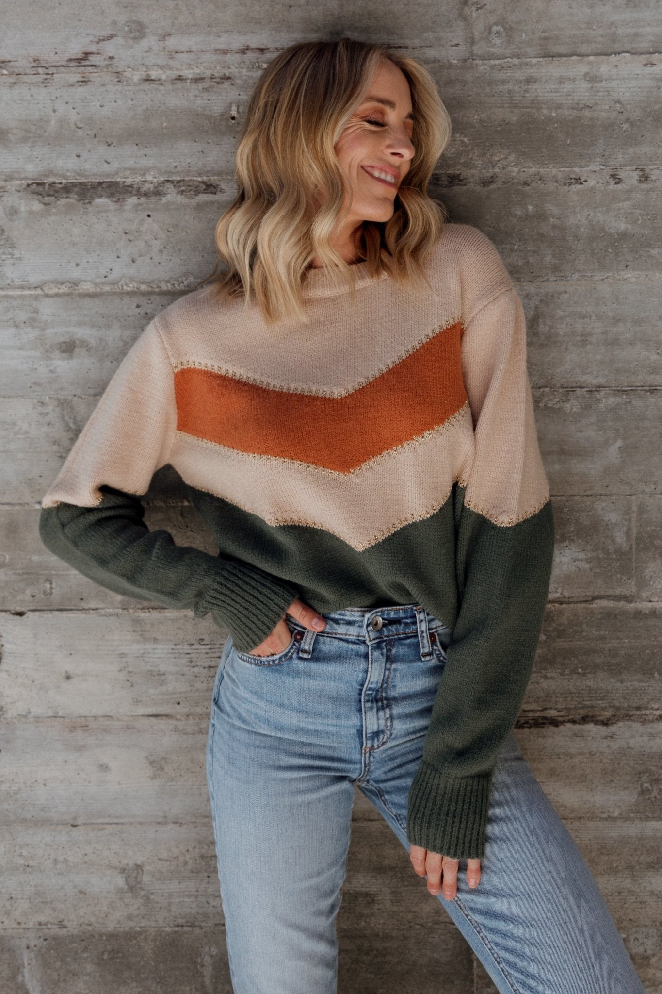 Rowen Color Block Sweater | Natural + Green Best Place