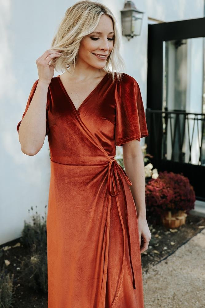 Meghan Velvet Wrap Maxi Dress | Rust Sale Footlocker