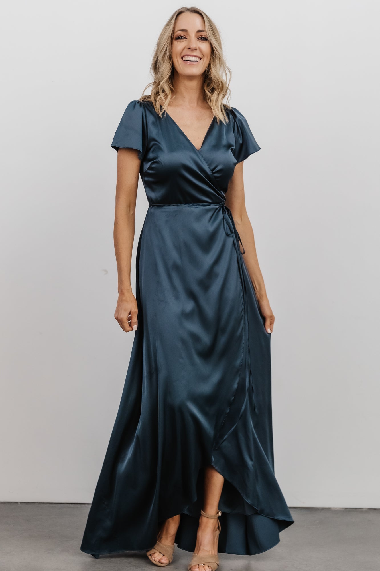 Krystal Satin Wrap Gown | Deep Blue Cheap Sale Cheapest