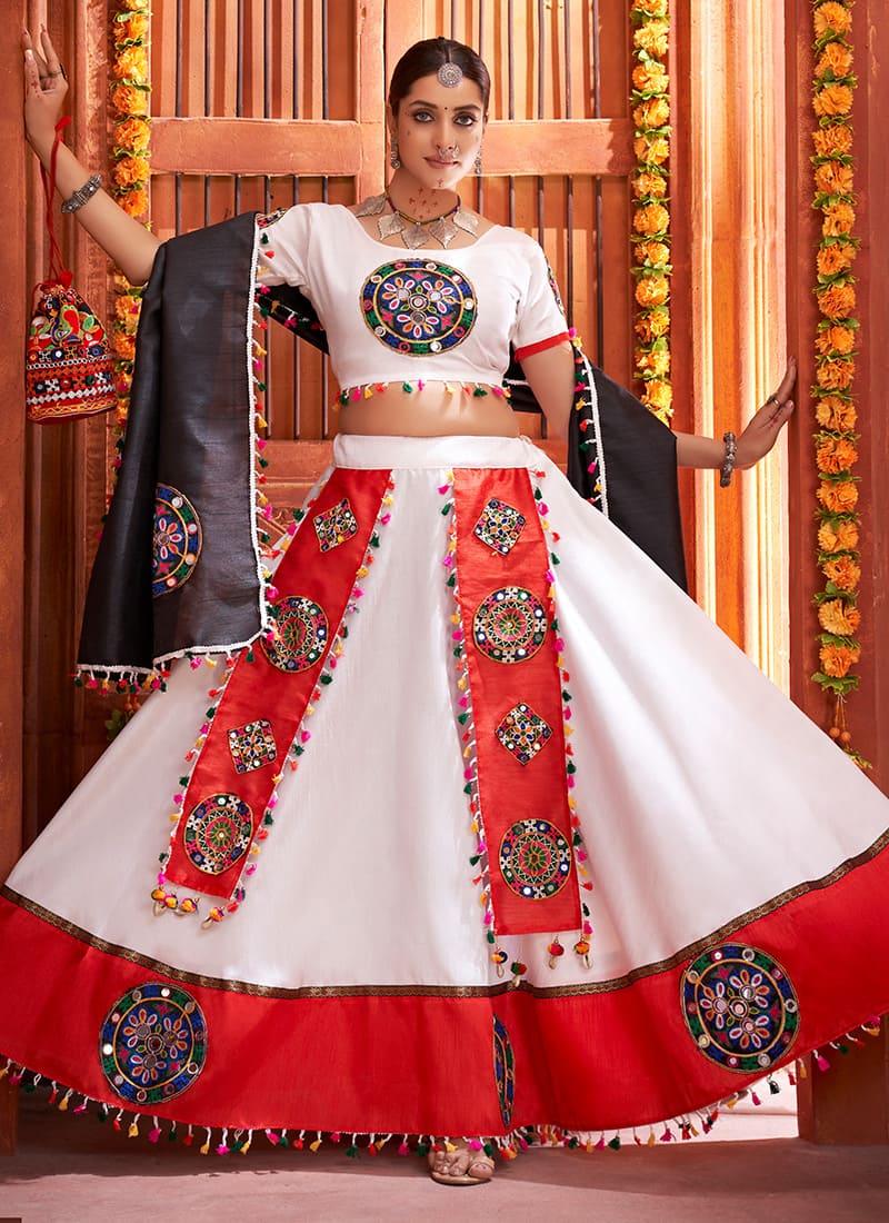 Art Silk Base Designer White Chaniya Choli For Navratri Cheapest For Sale