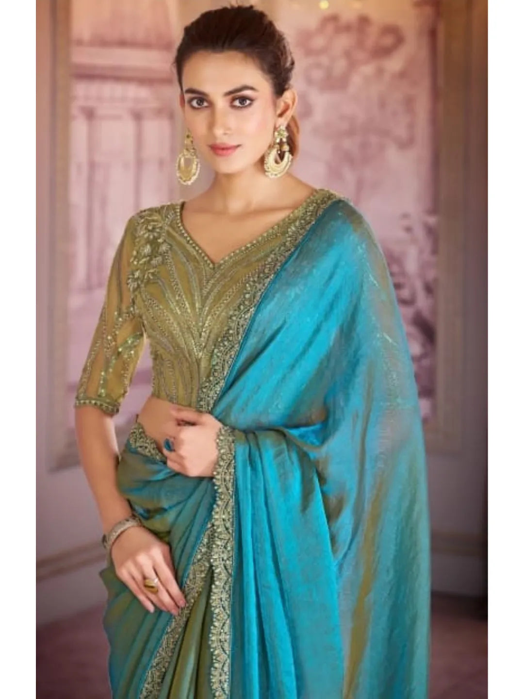 Superb Shiny Light Blue Chiffon Organza Embroidered Saree Cheap Sale Tumblr