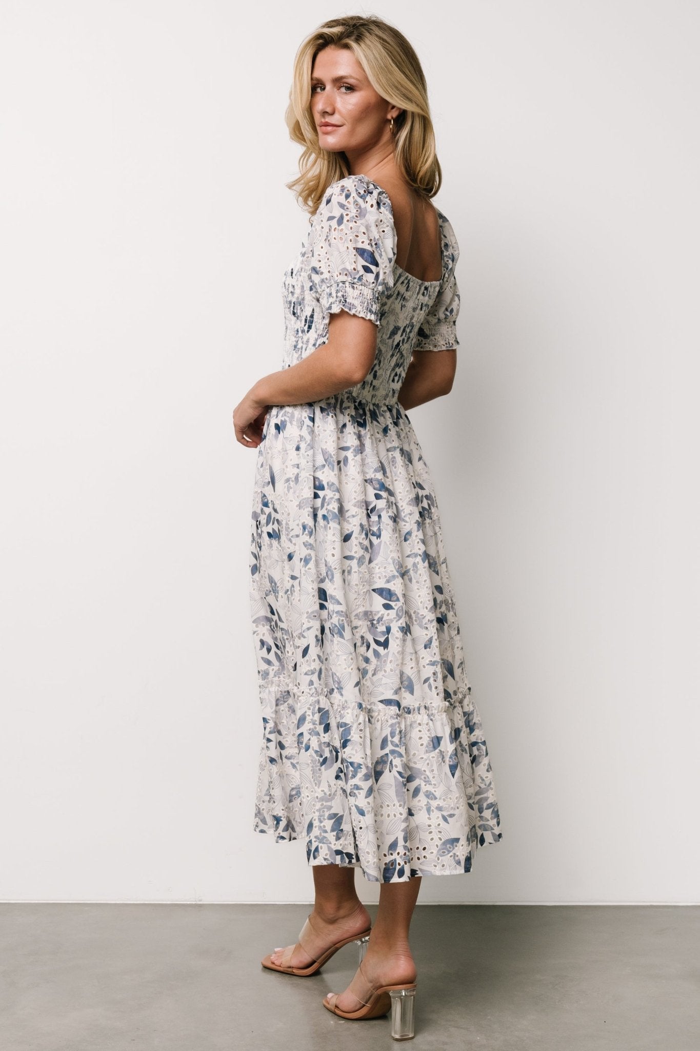 Piper Eyelet Midi Dress | Off White + Blue Floral Buy Cheap Eastbay