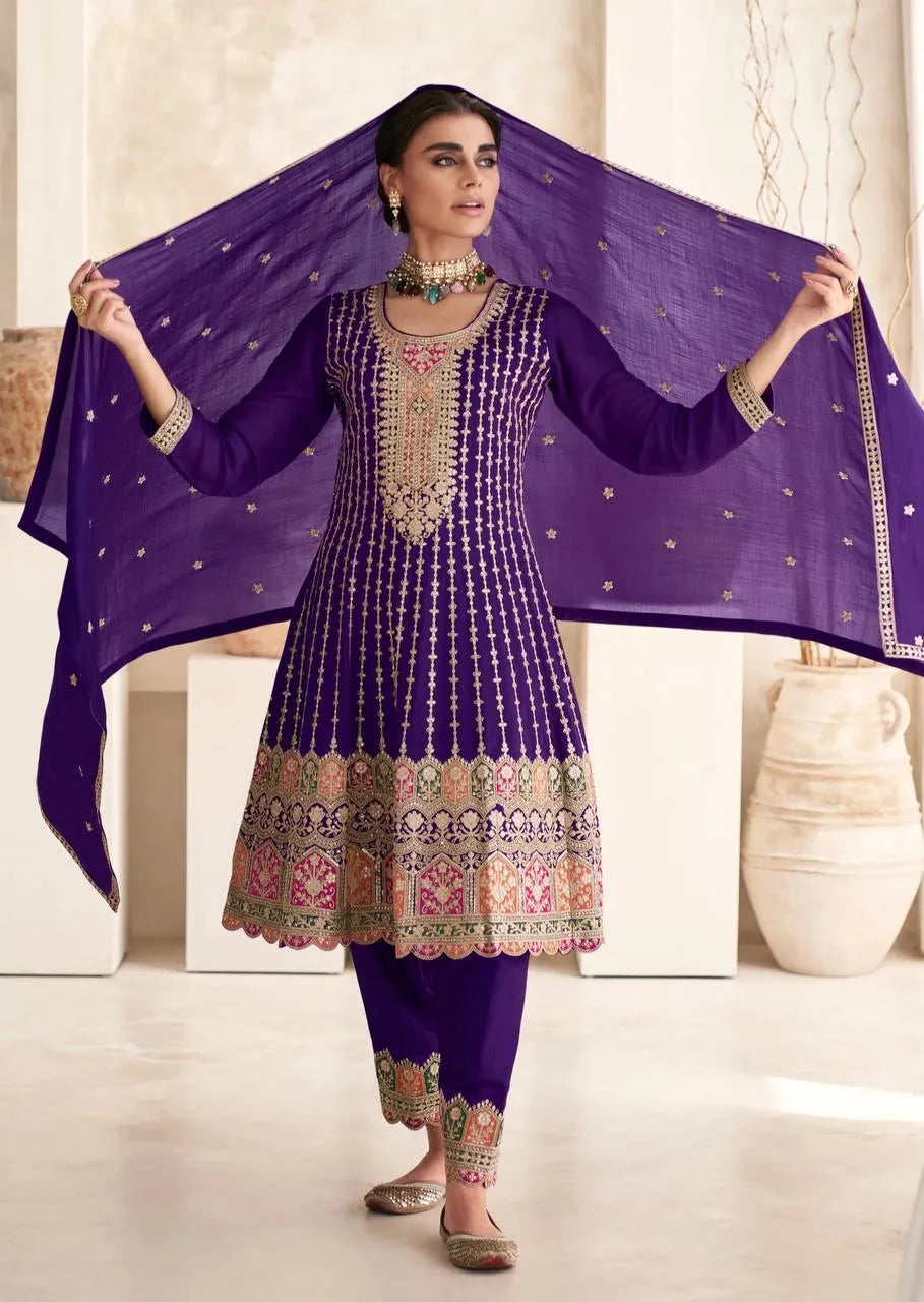 Jubilant Purple Chinon Embroidered Salwar Kameez Latest Cheap Online