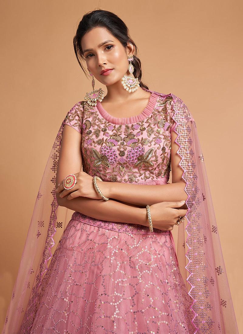 Blush Pink Color Sequined Lehenga With Zari And Resham Work Blouse Outlet Countdown Package