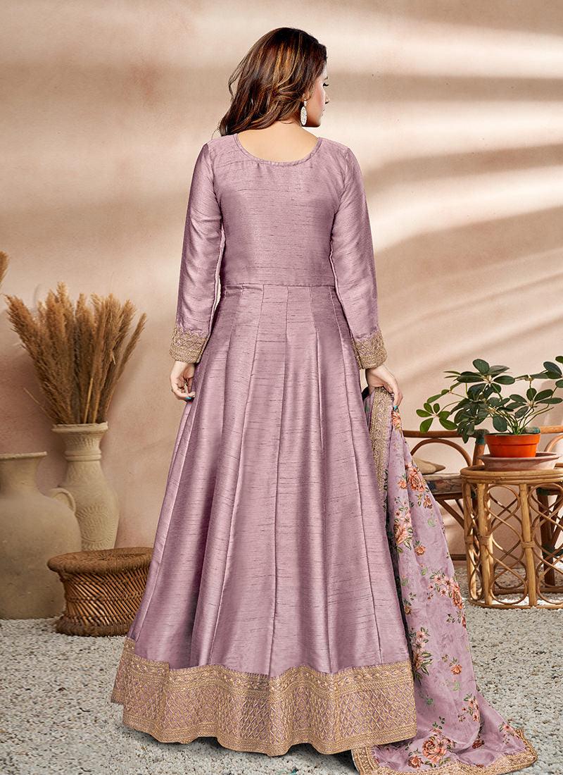 Embroidered Art Silk Fabric Purple Gown Buy Cheap 2025 New