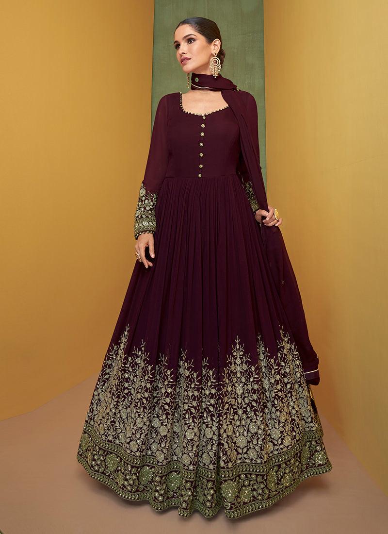 Heavy Embroidered Maroon Designer Gown How Much