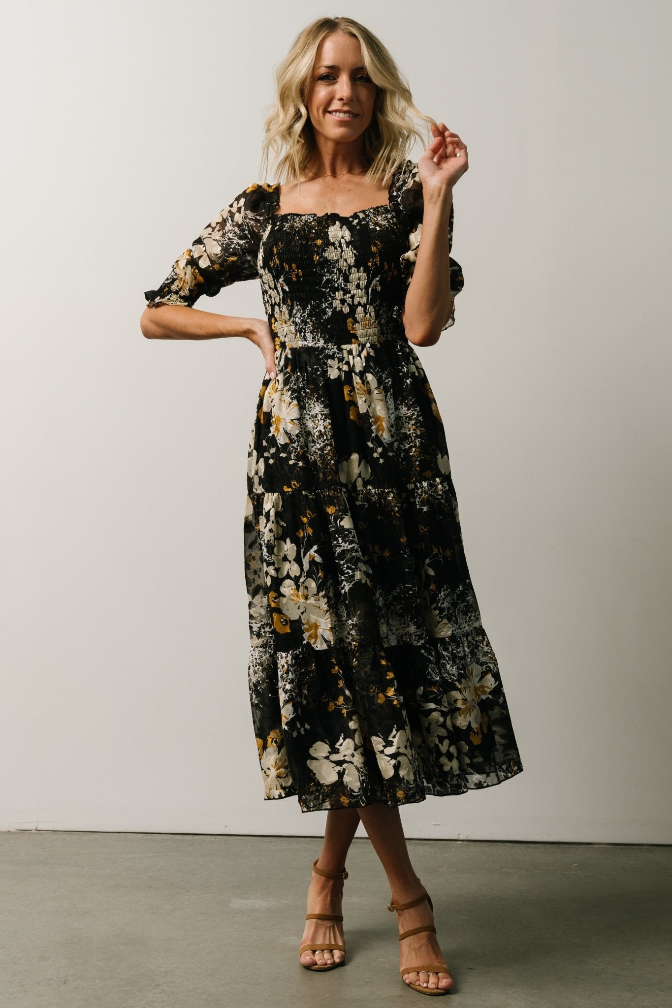 Fabian Jacquard Midi Dress | Black Floral Cheap Sale Shop