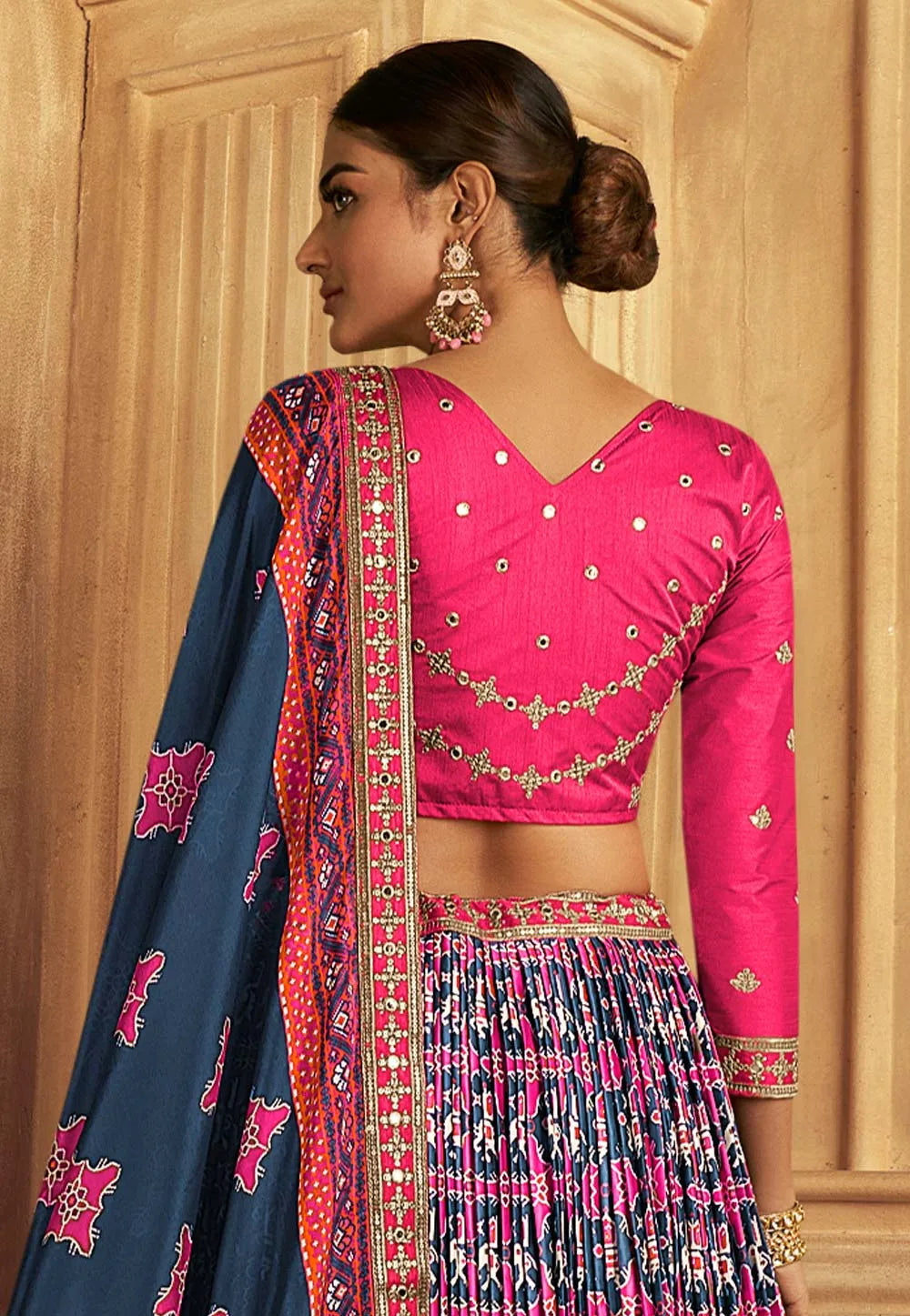 Vibrant Gaji Silk Pink-Navy Patola Printed Lehenga Choli Genuine Cheap Pice