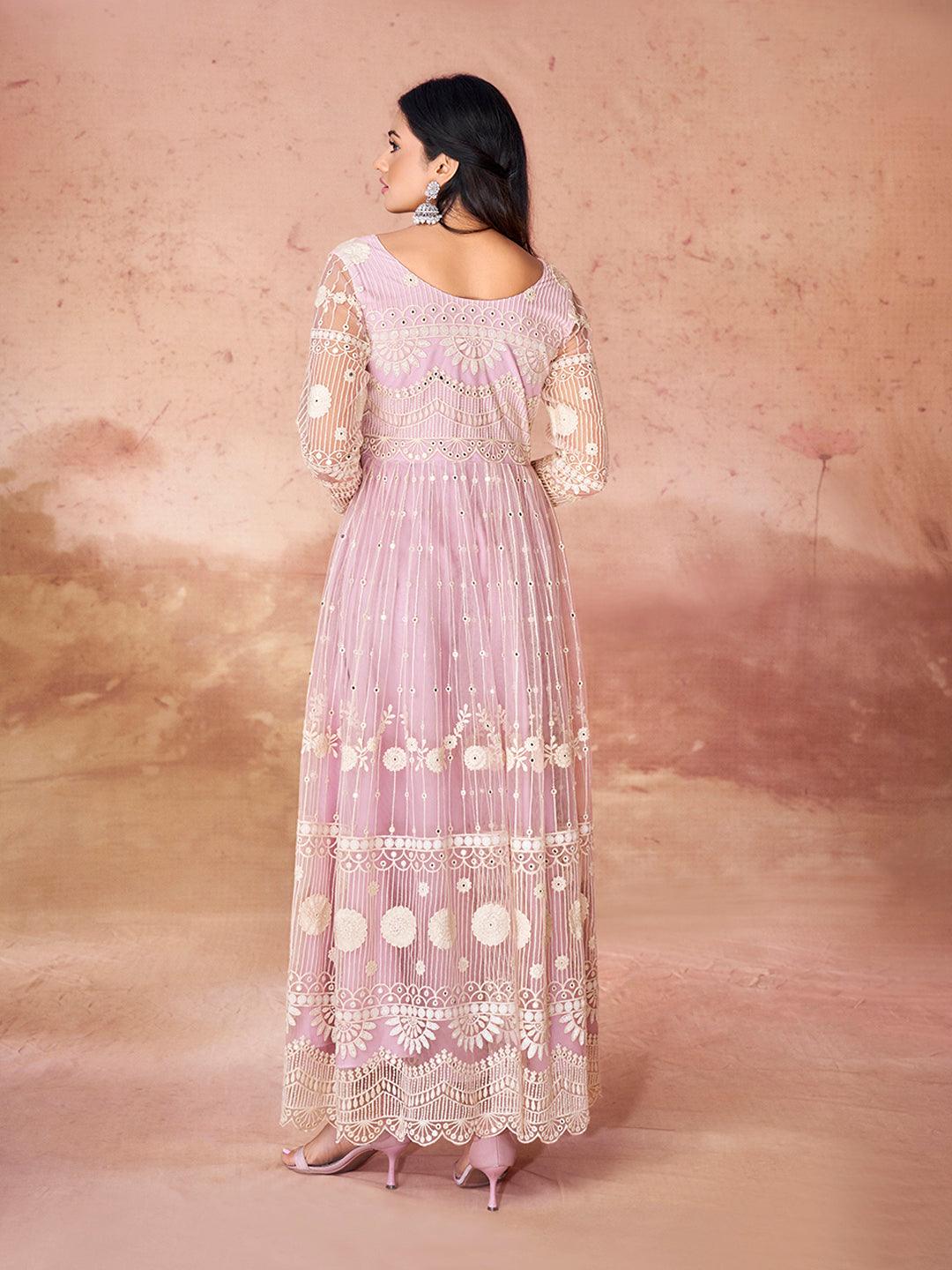 Baby Pink Embroidered Anarkali Gown Cheap Low Pice Fee Shipping