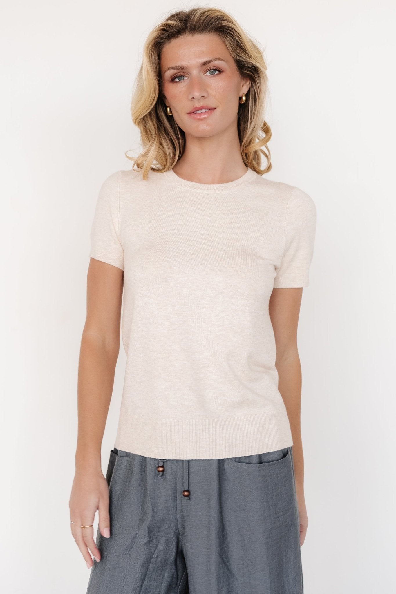 Hannah Knit Top | Oatmeal Free Shipping Big Sale