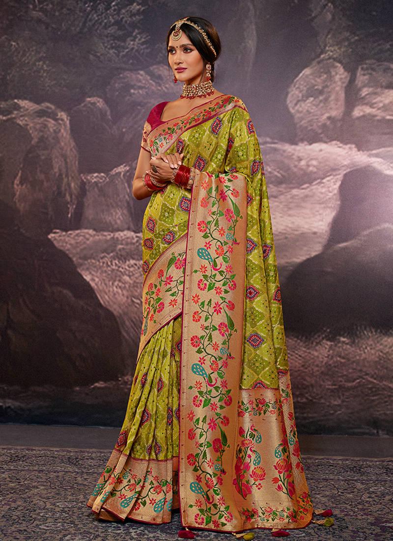 Exquisite Red and Green Silk Saree with Intricate Blouse Discount The Cheapest