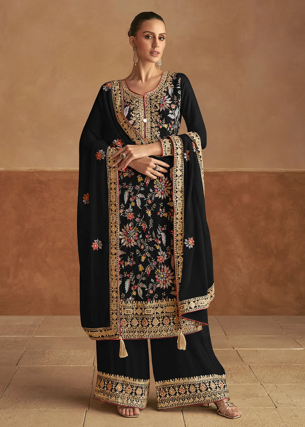 Comforting Pure Chinon Festive Kurta-Palazzo Set Sale For Cheap