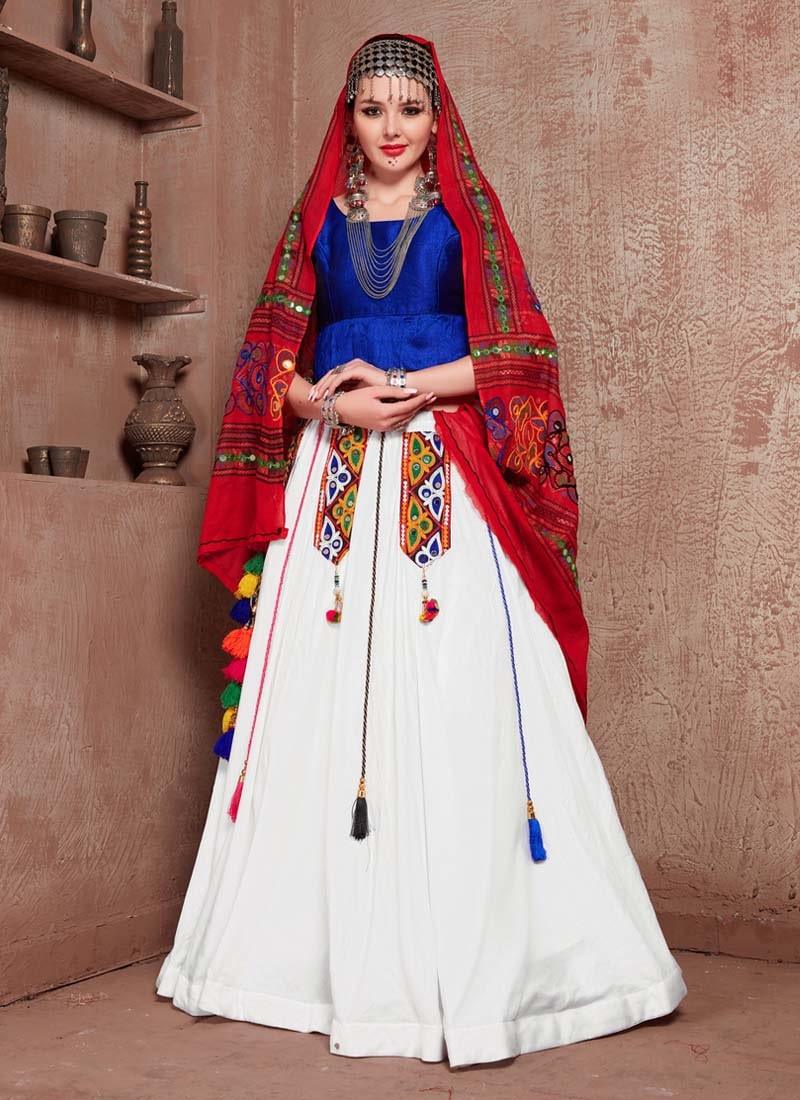 Navratri Special Blue And White Color Cotton Base Lehenga Choli Sale Official