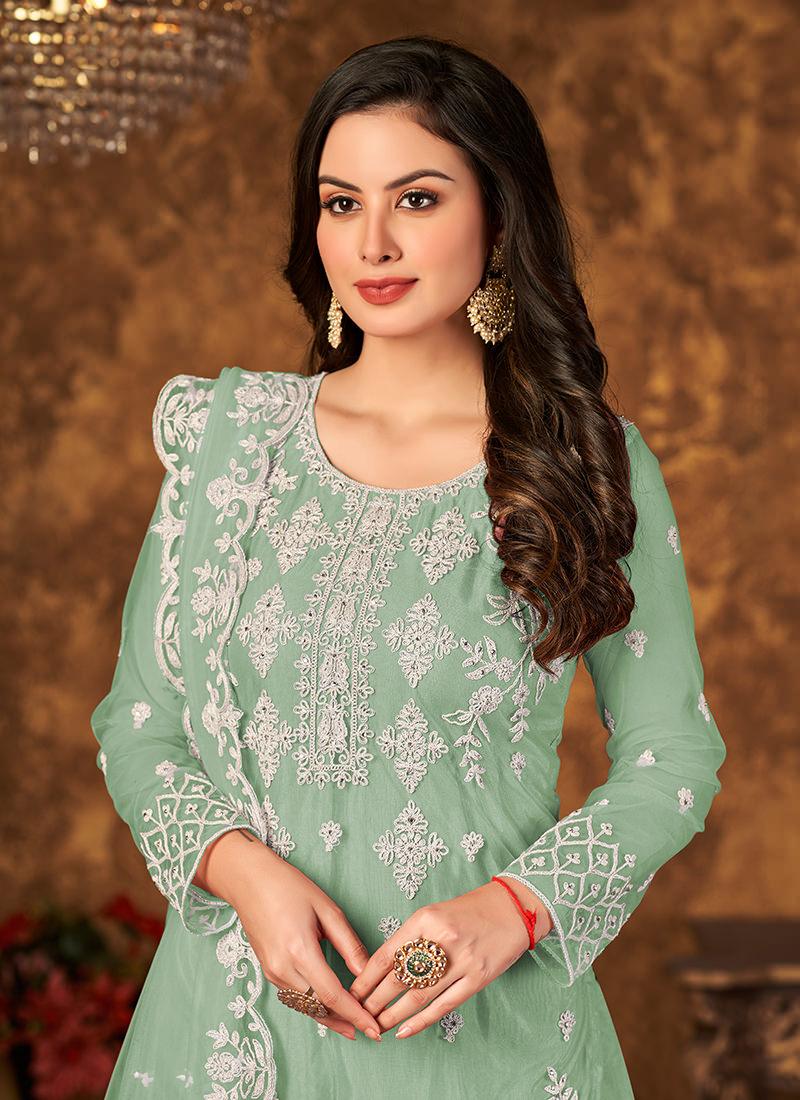 Embroidery With Pearl Work Green Palazzo How Much