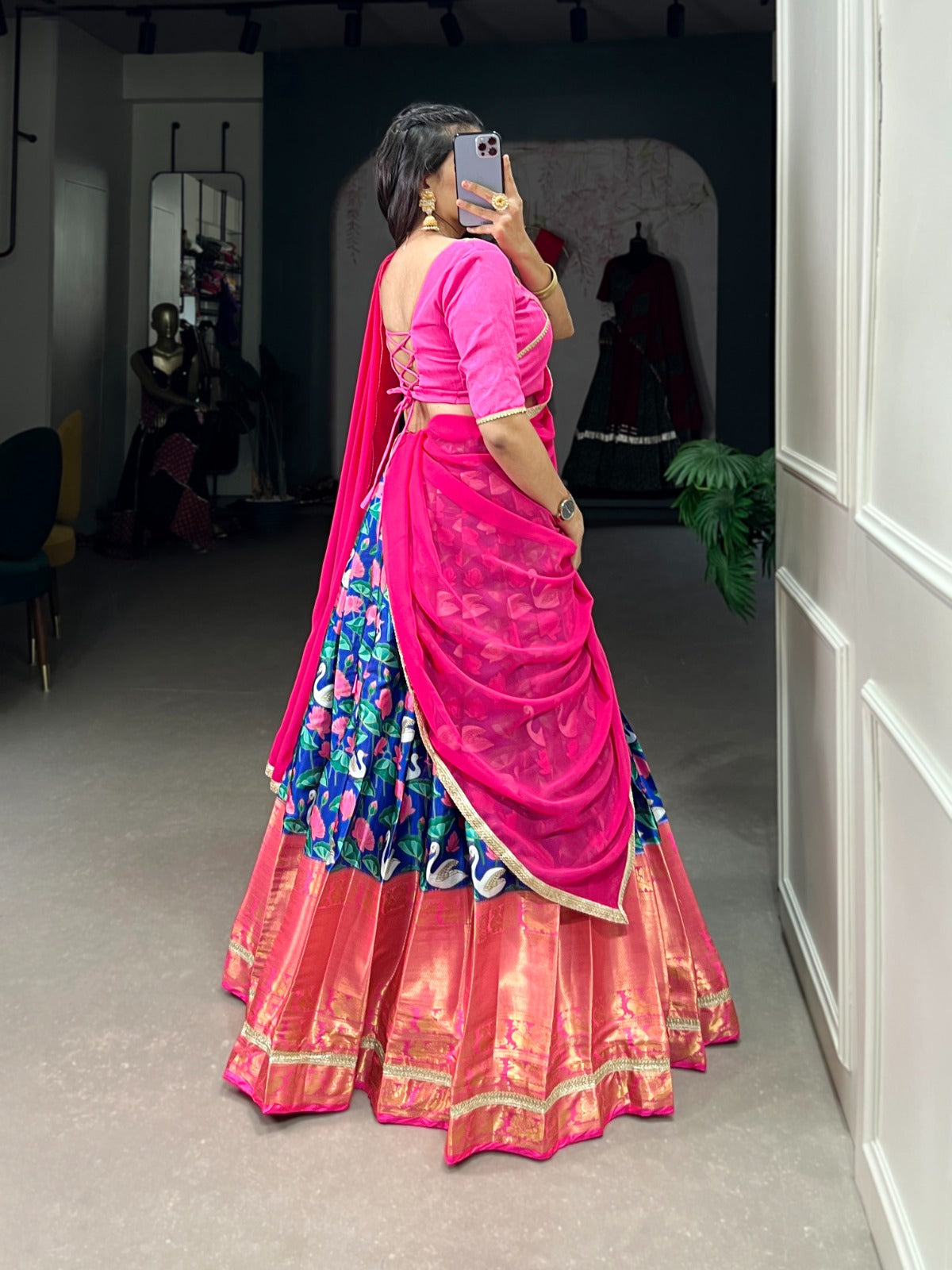 Exquisite Mysore Silk Pichwai Printed Zari Weaved Lehenga Choli Online For Sale