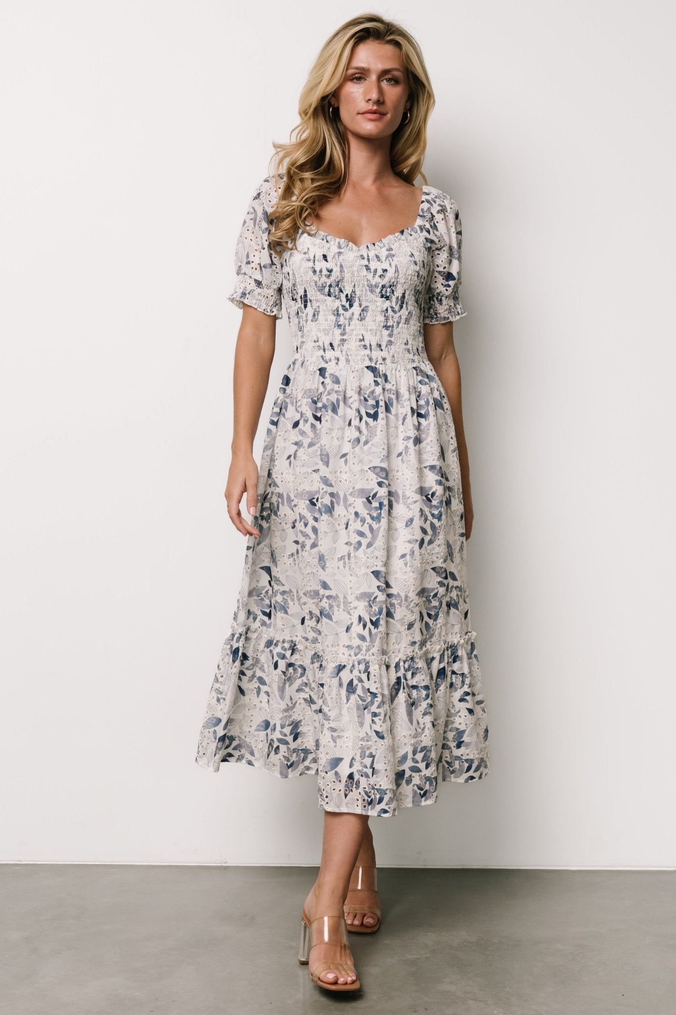 Piper Eyelet Midi Dress | Off White + Blue Floral Buy Cheap Eastbay