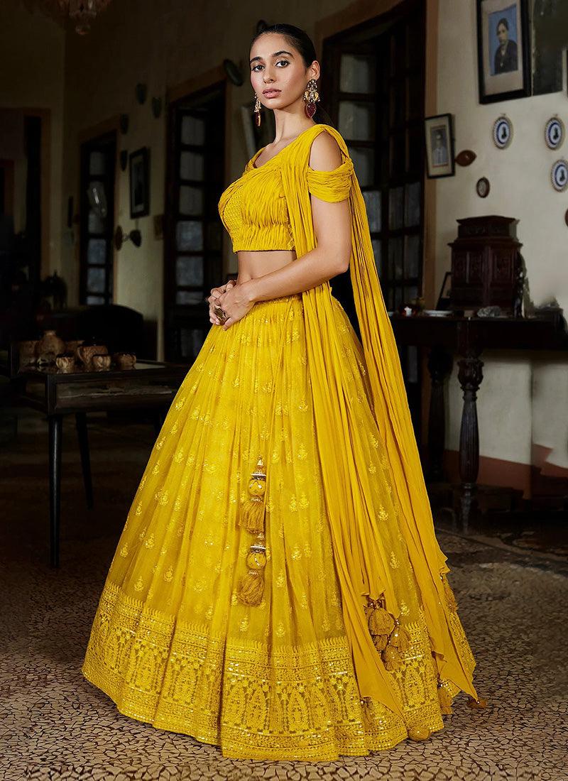 Georgette Base Yellow Color Lehenga Choli With Sequins And Thread Work Outlet Cheap Pices