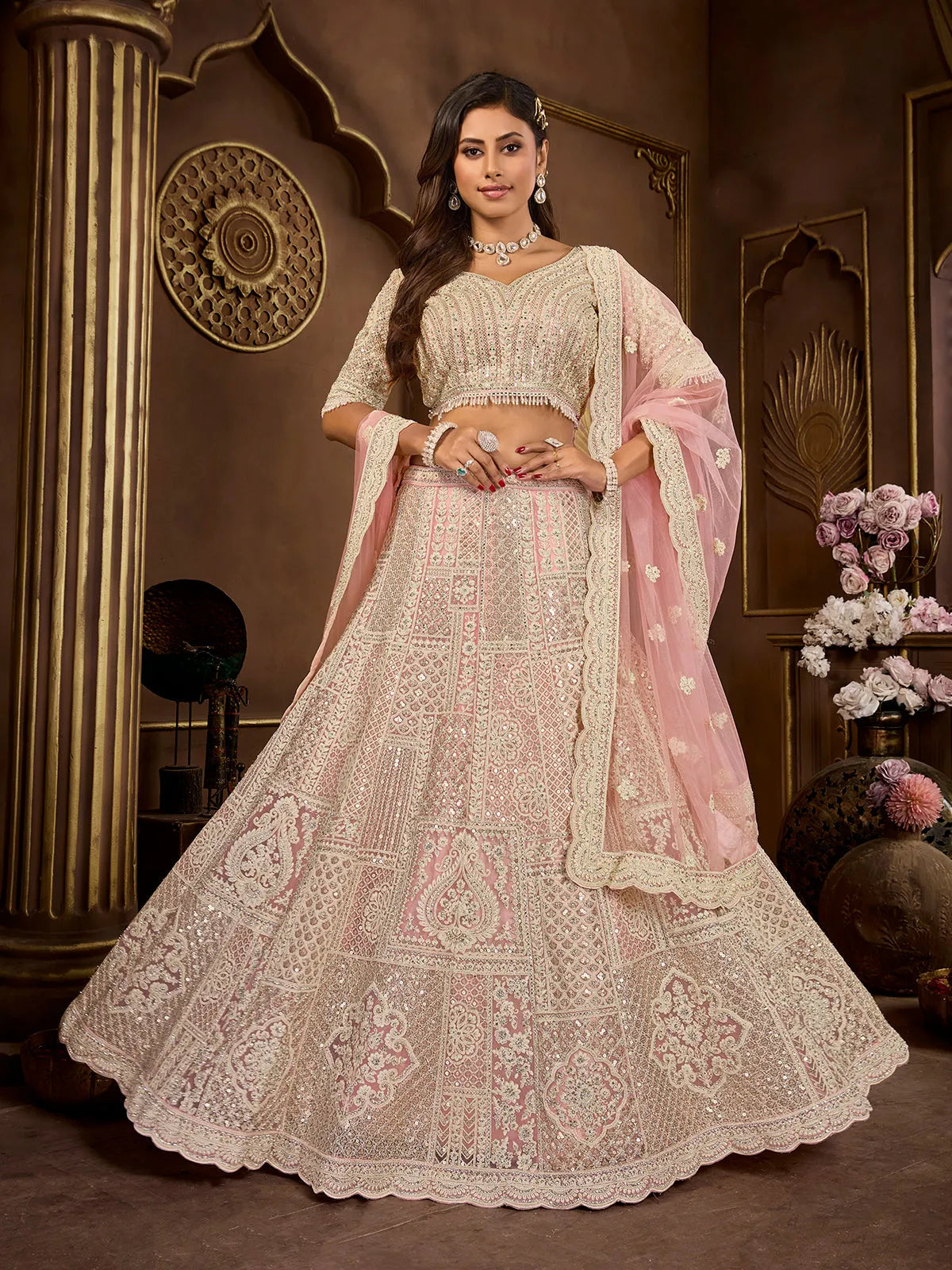 Enchanting Peach Premium Bridal Wear Lehenga Choli 100% Authentic For Sale