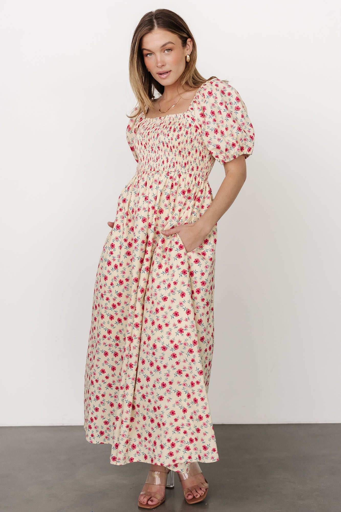 Haddie Smocked Midi Dress | Cream + Rose Floral Sale Classic