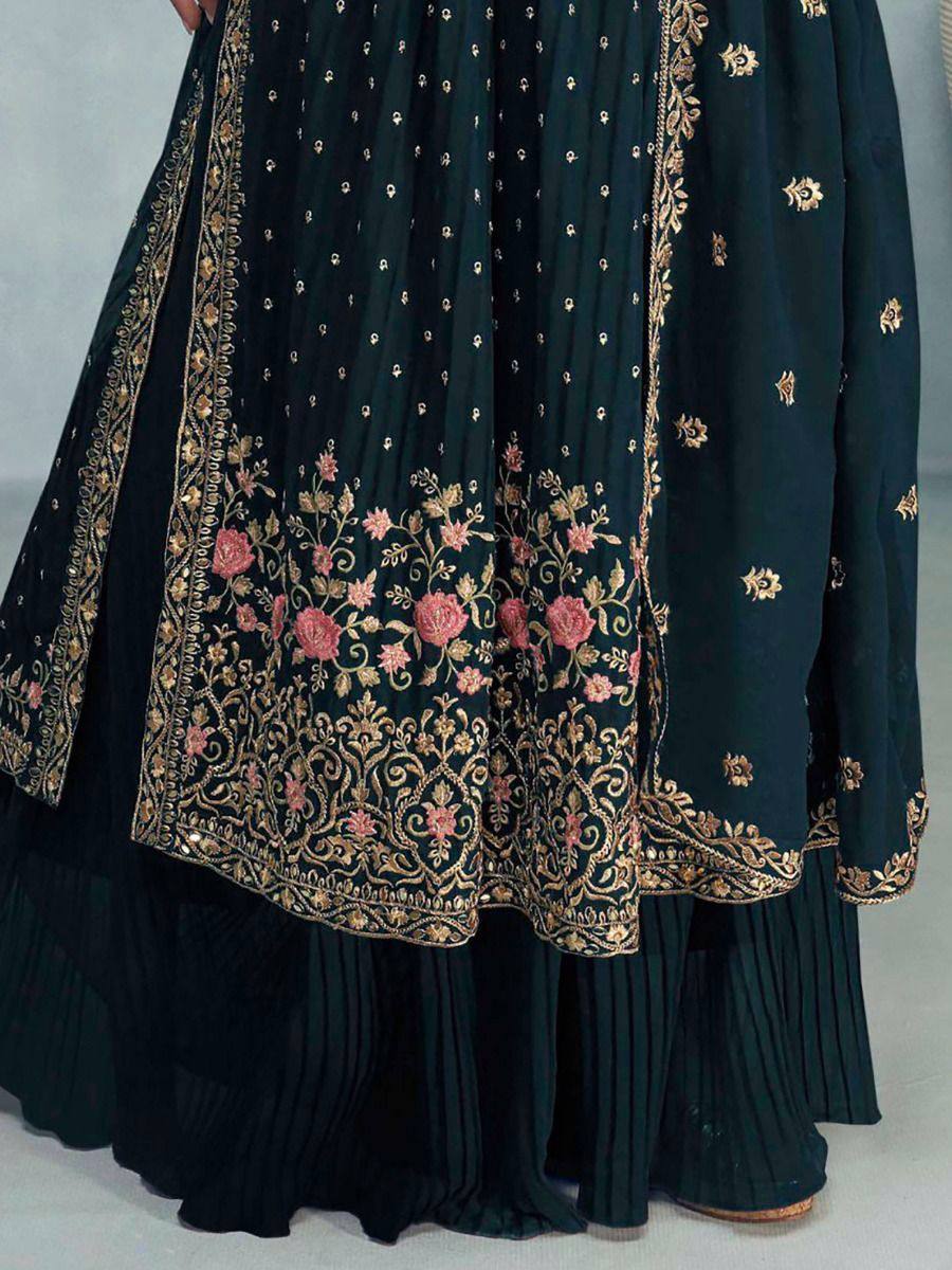 Fabulous Forest Green Faux Georgette Embroidered Palazzo Suit Sale 2025