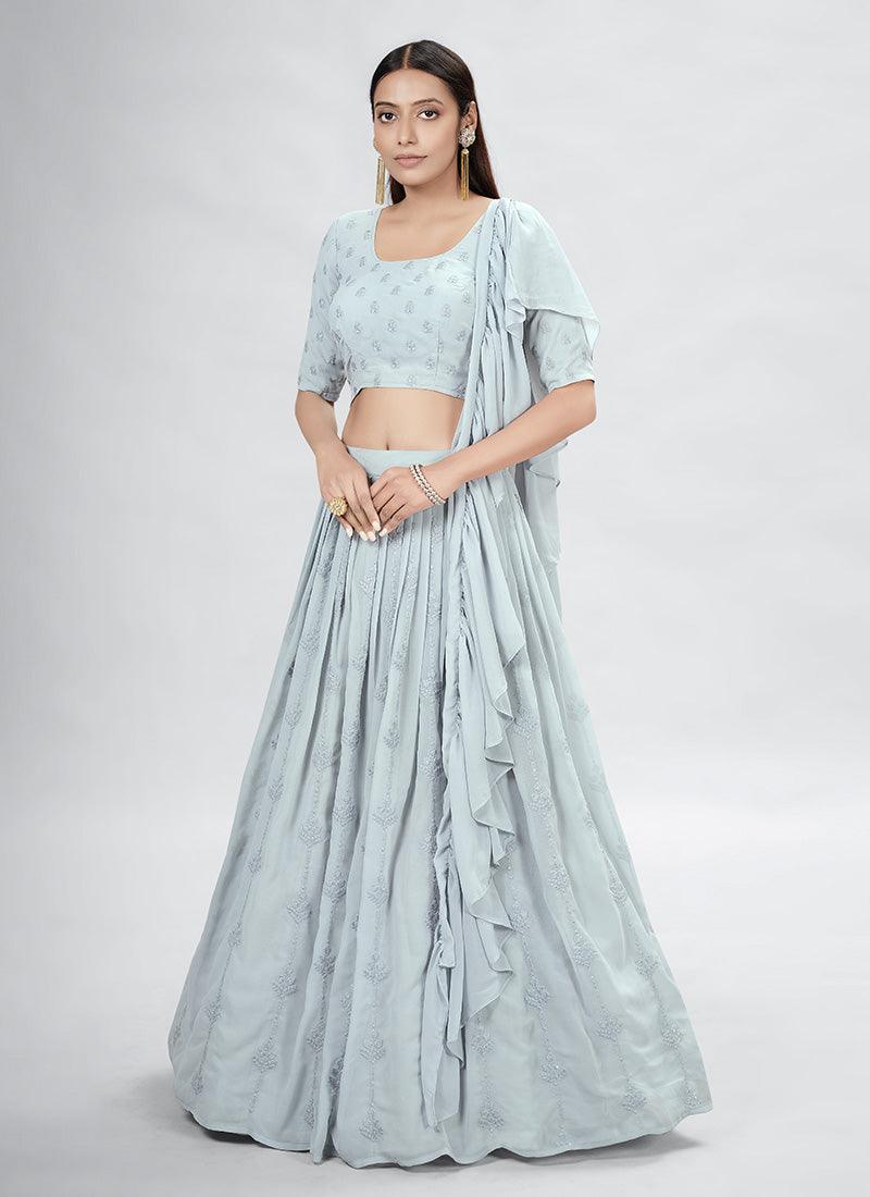 Thread Work Grey Designer Chaniya Choli Clearance Original