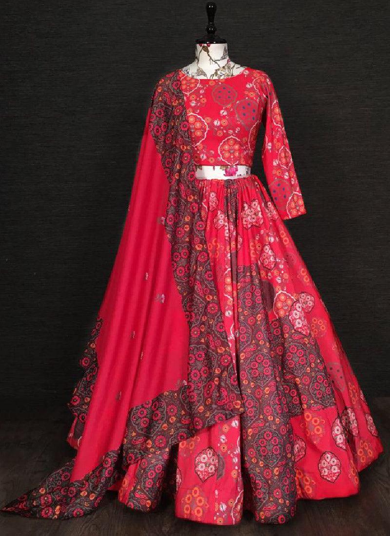 Gorgeous Look Digital Print Designer Red Lehenga Choli Official Sale Online