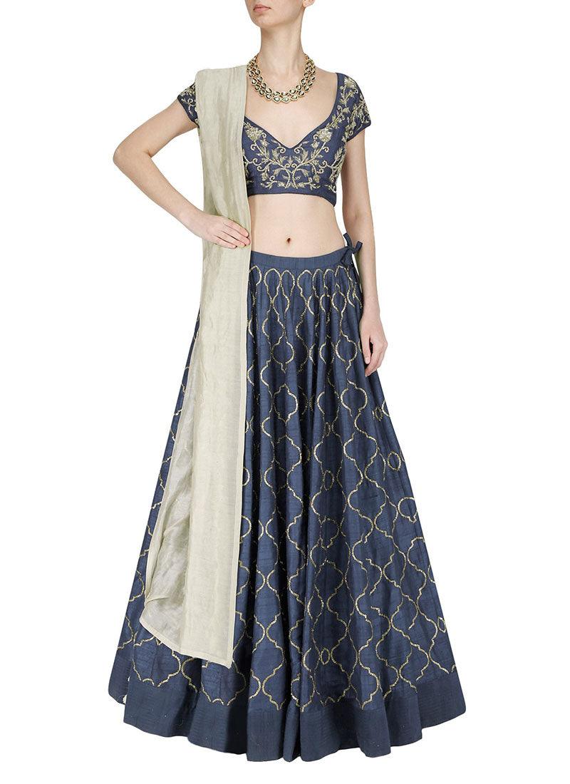 Navy Blue Color Art Silk Material Zari Work Lehenga Choli Best Pices Sale Online