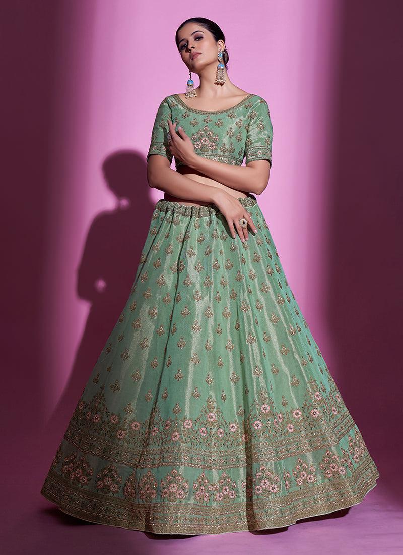 Pista Green Gota Silk Embroidered Heavy Lehenga Buy Cheap Best Pices