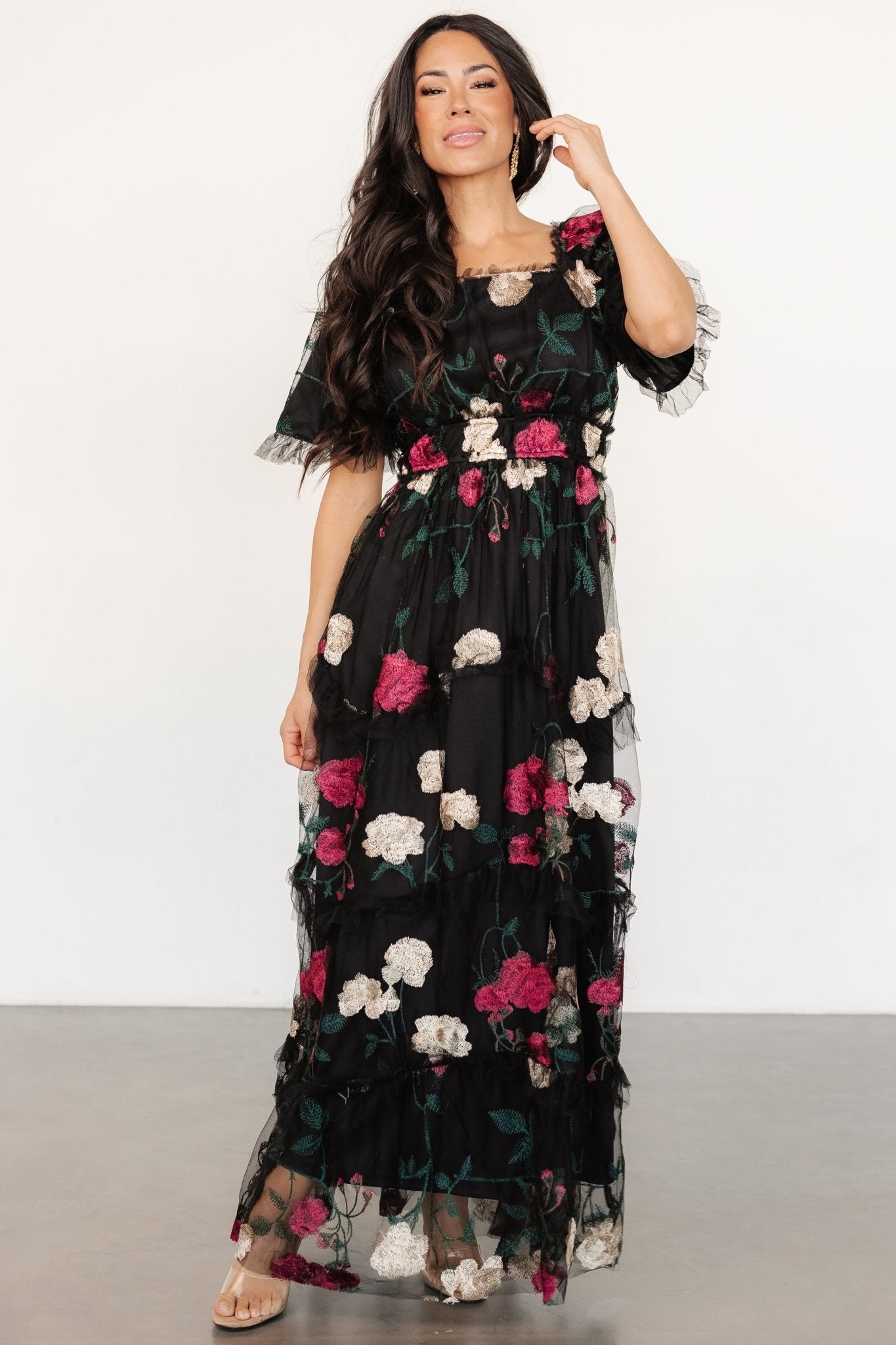 Allison Embroidered Tulle Maxi Dress | Black Multi Sale 100% Original