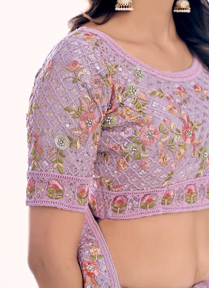 Heavy Embroidered Lilac Soft Net Lehenga Cheap Best Place