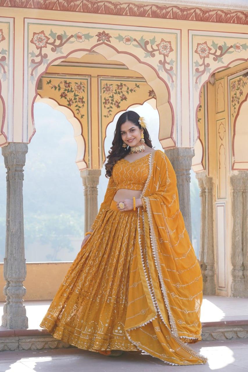 Mustard base Sequins and Embroidered lehenga choli set Cheap 2025 Newest