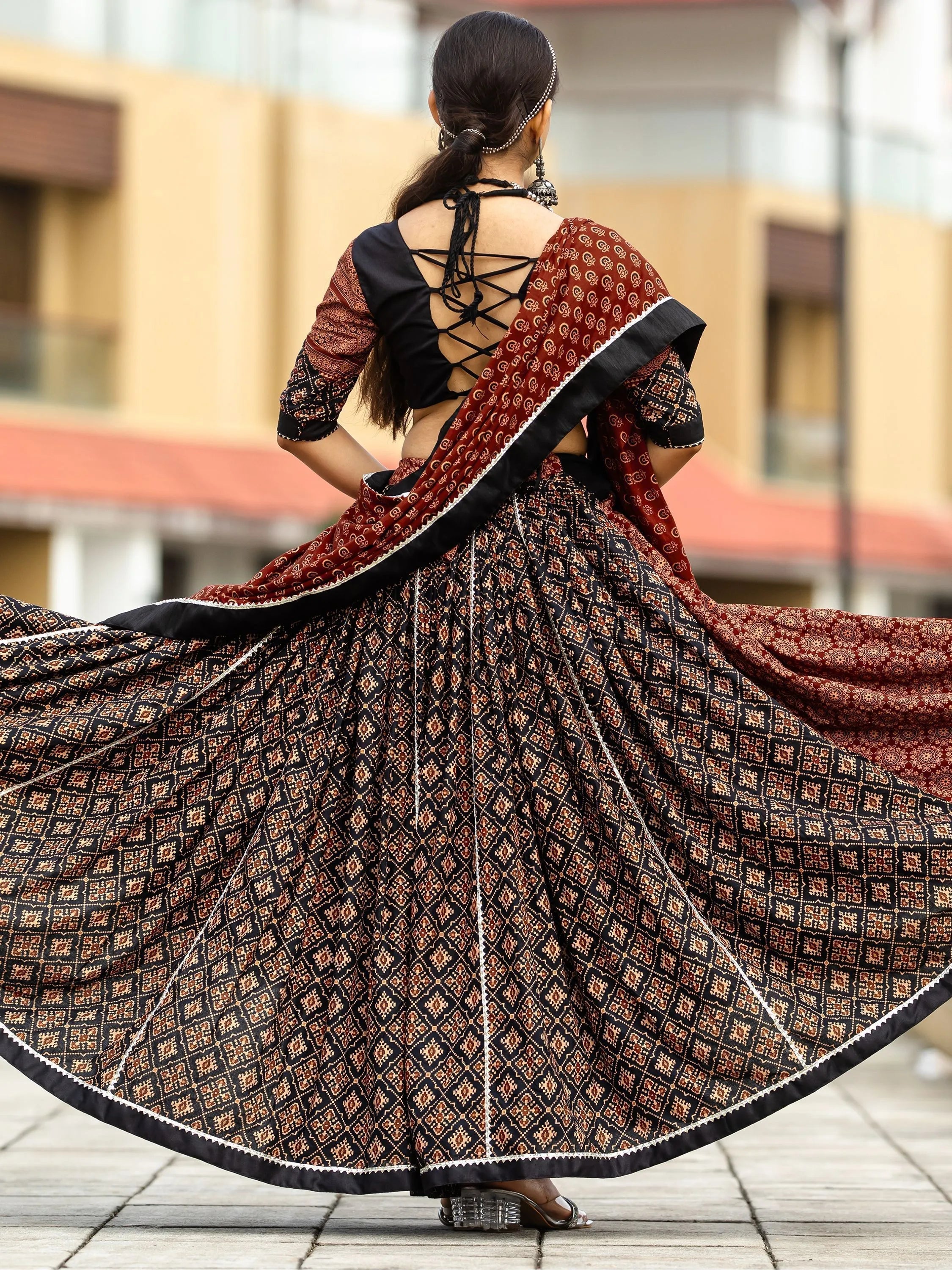 Black and Maroon Cotton Flared Rajwadi Navratri  Lehenga Choli Outlet 2025 New