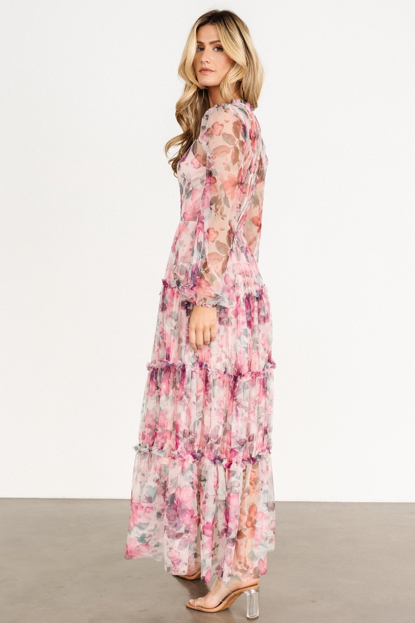 Stephanie Tiered Maxi Dress | Mauve Floral Best Place