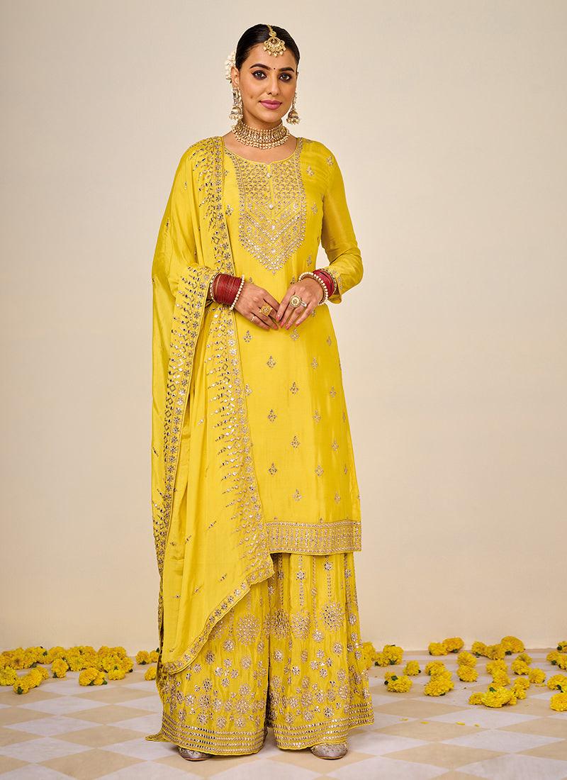 Yellow Color Silk Base Pakistani Dress Real Sale Online