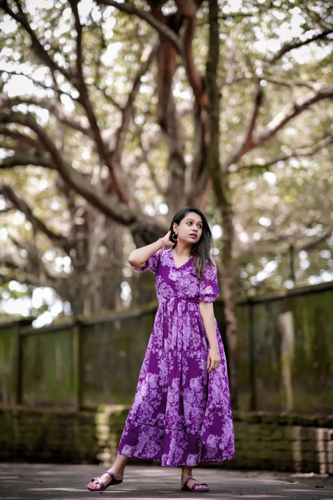 Sizzling Summer Style Georgette Purple Floral Printed Dress Sale 2025