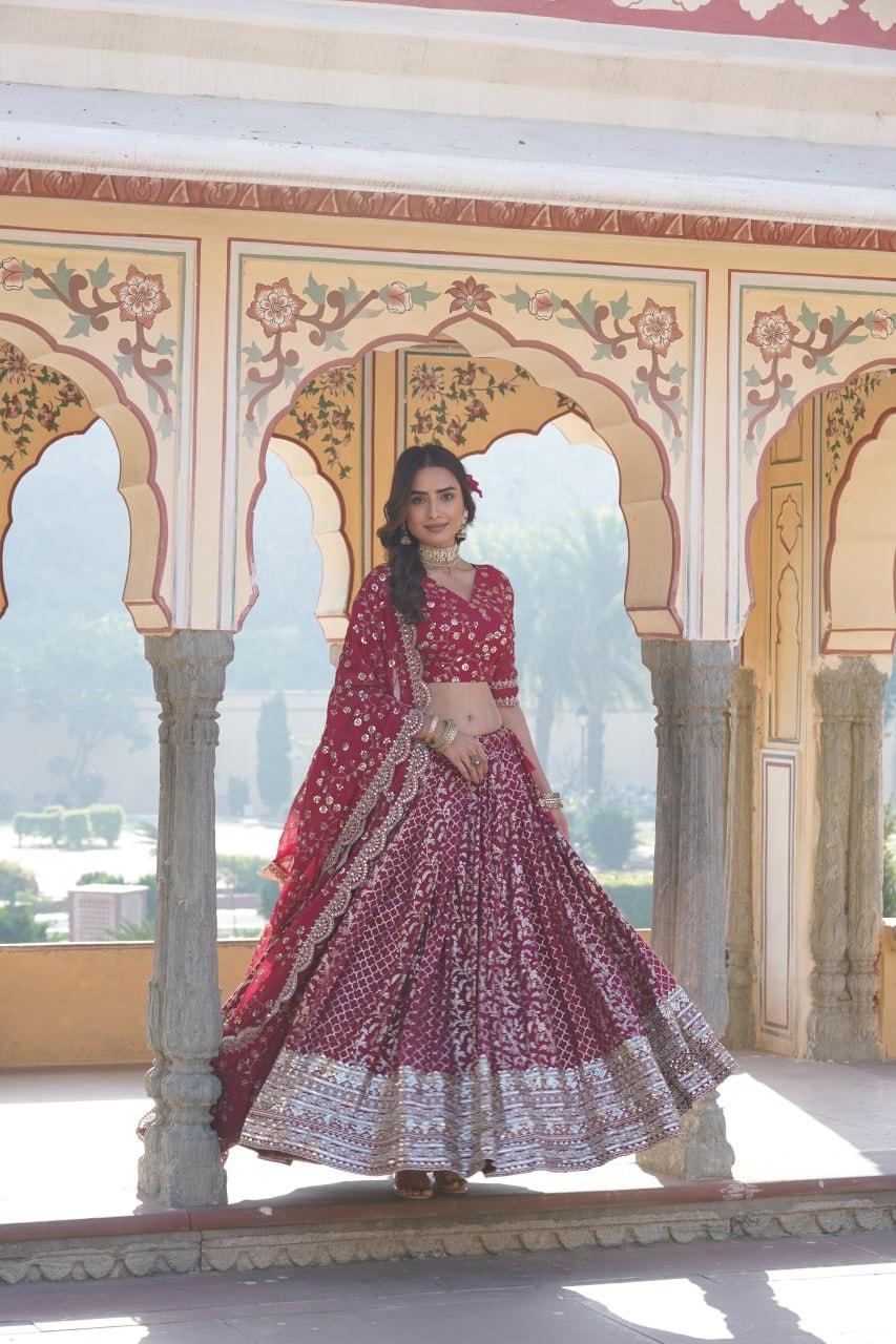 Attractive Pure Viscous Georgette Heavy Sequins Embroidered Lehenga Choli Set Countdown Package