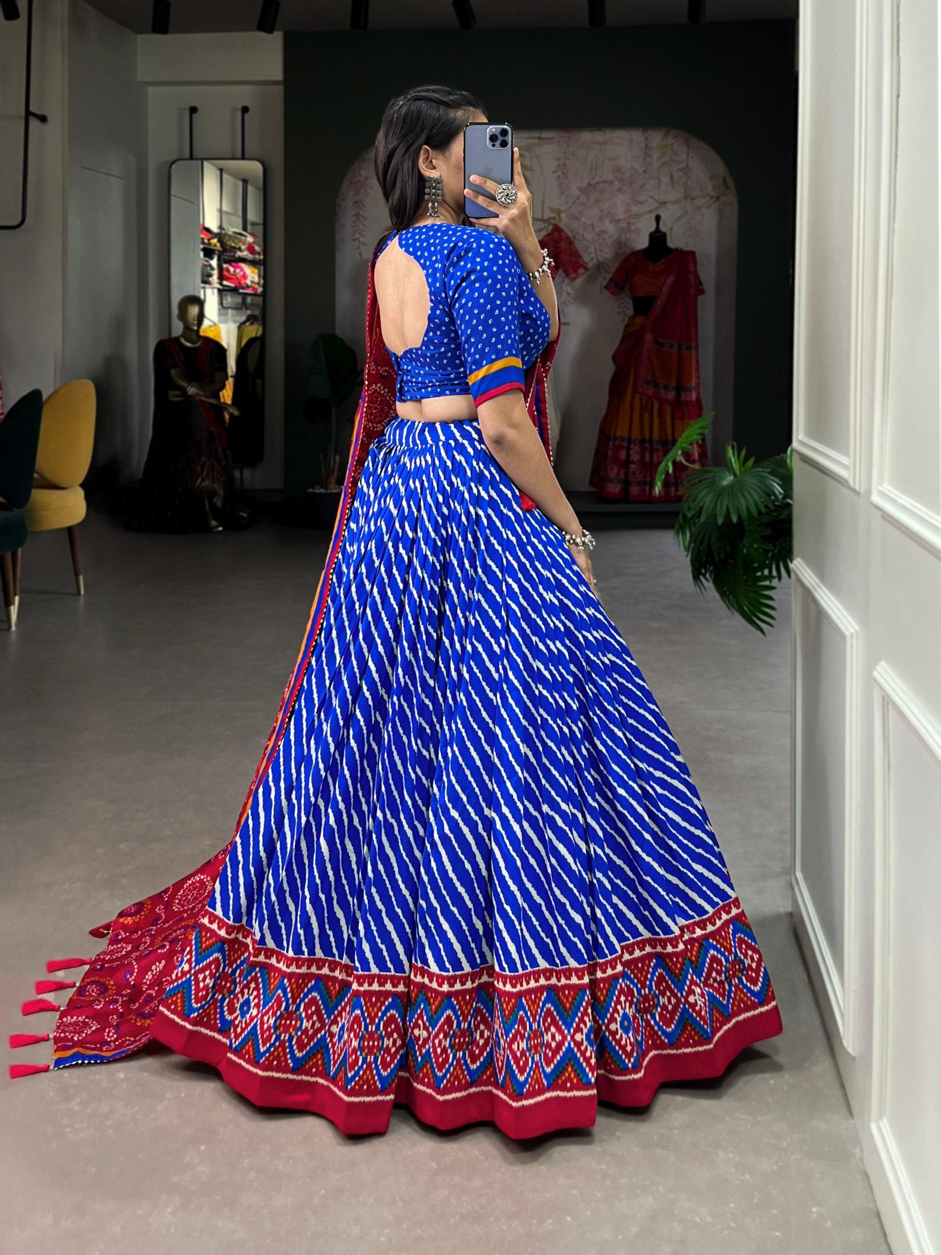 Navratri Wear Tussar Silk Leheriya Printed Lehenga Choli Set Sale Visit