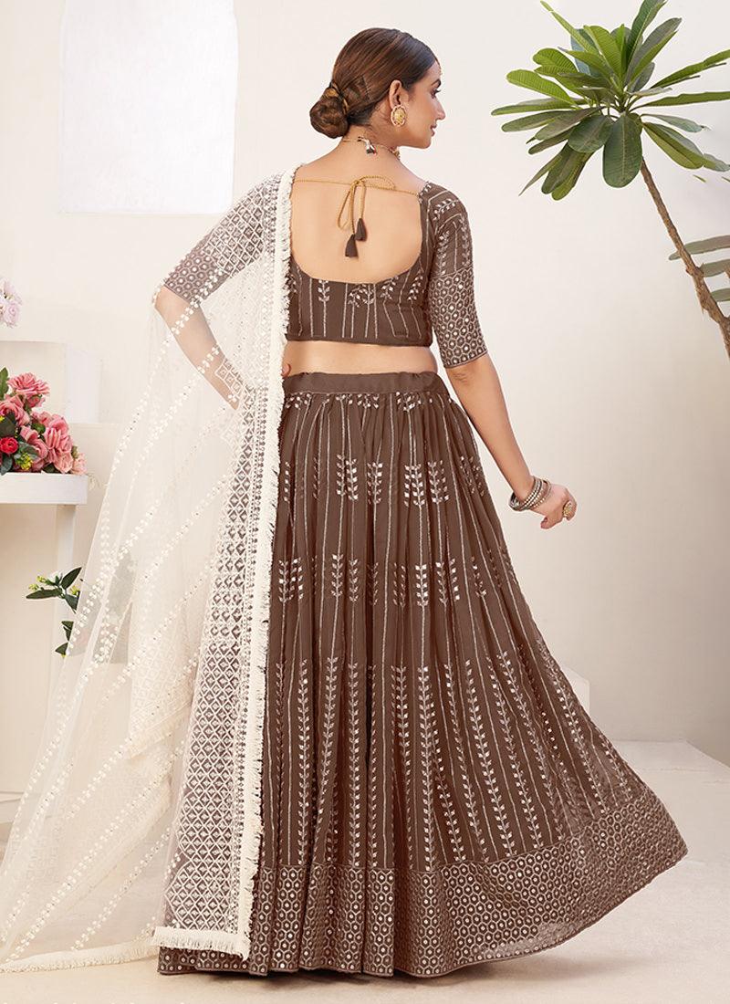 Art Silk Ceramal Brown Lehenga Cheap In China