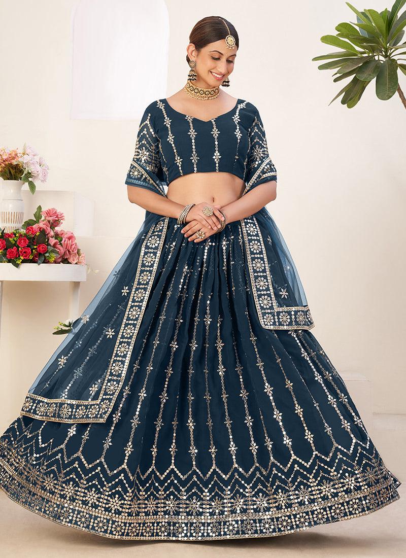 Heavy Sequins Work Blue Lehenga Skirt Great Deals Sale Online