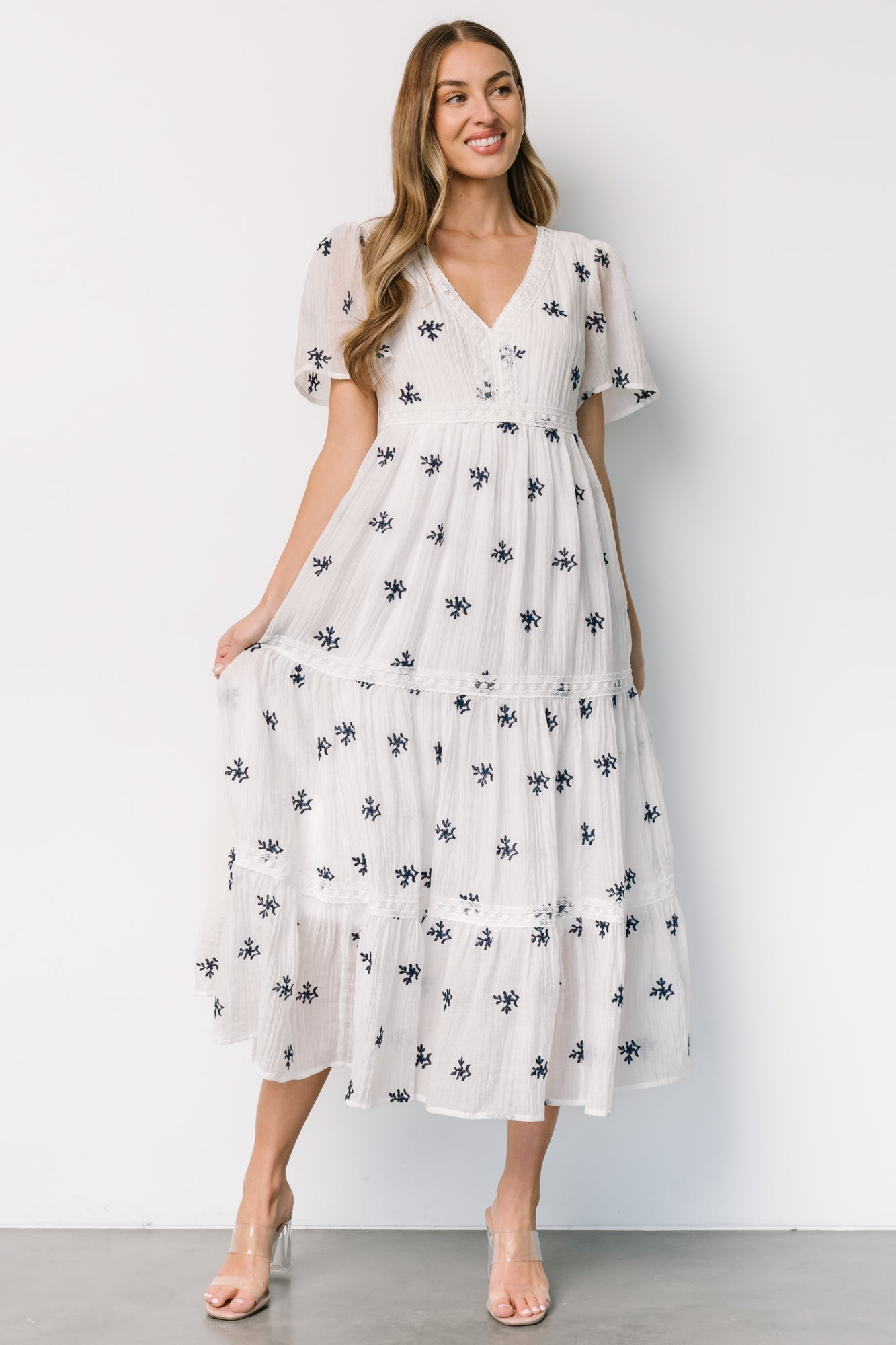 Jesenia Embroidered Dress | Off White + Navy Cheap Sale 2025 Newest