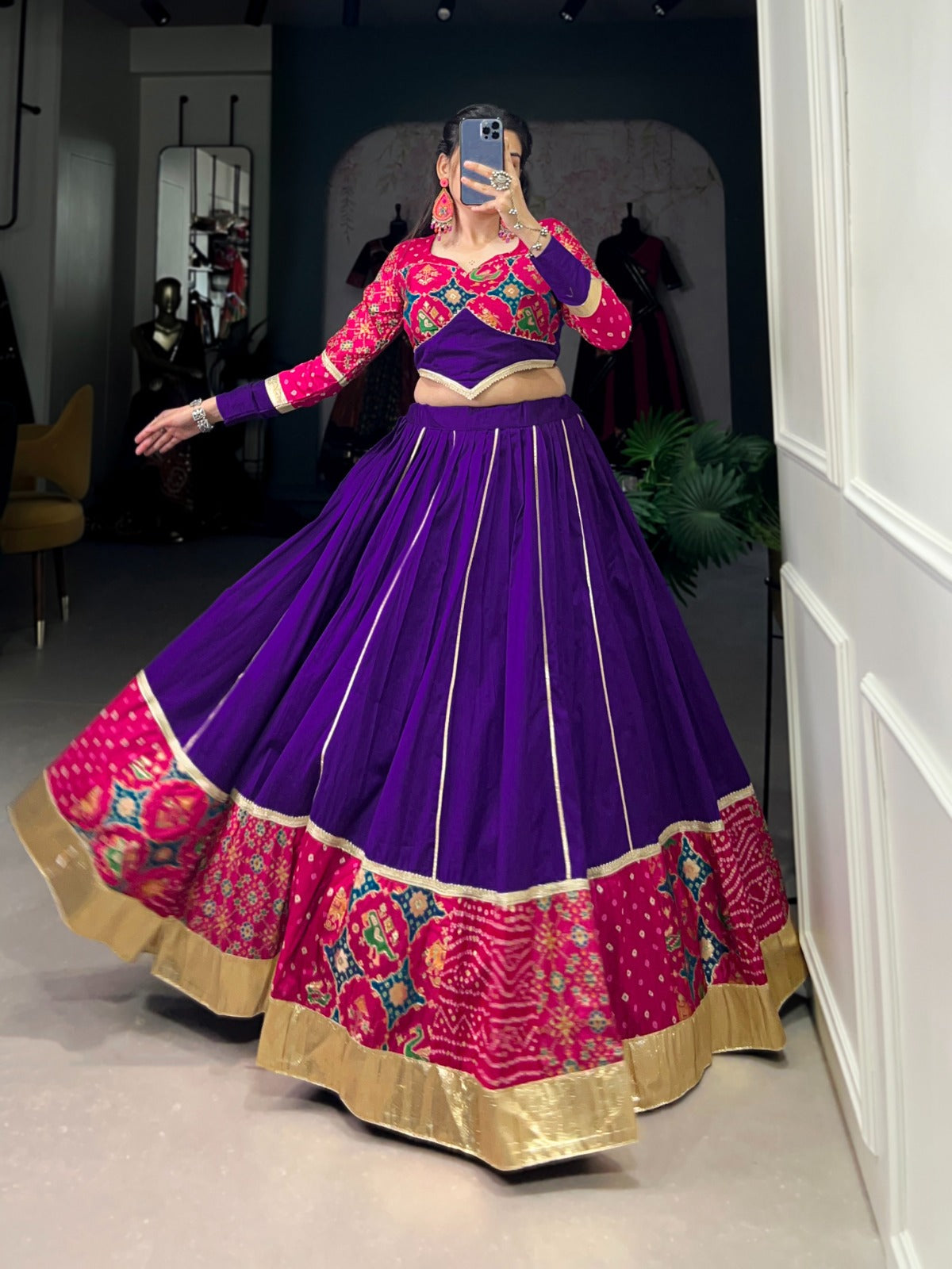 Classic Cotton and Silk Fusion Navratri Purple Lehenga Choli Buy Cheap Best Wholesale