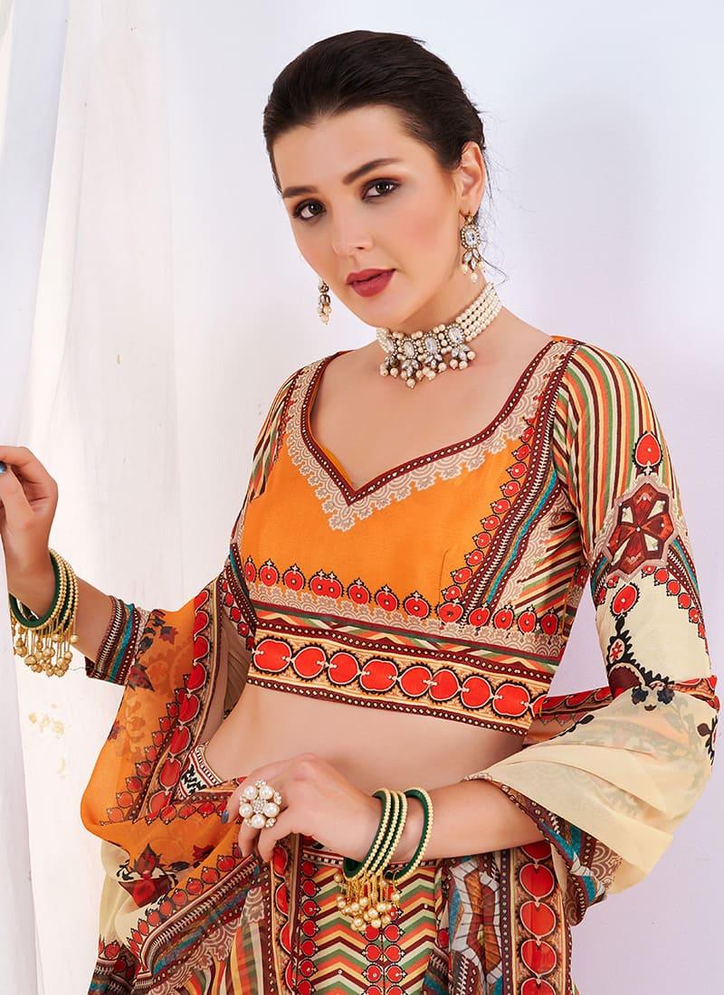 Cream Color Digital Printed Flared Lehenga Outlet Cheap Authentic