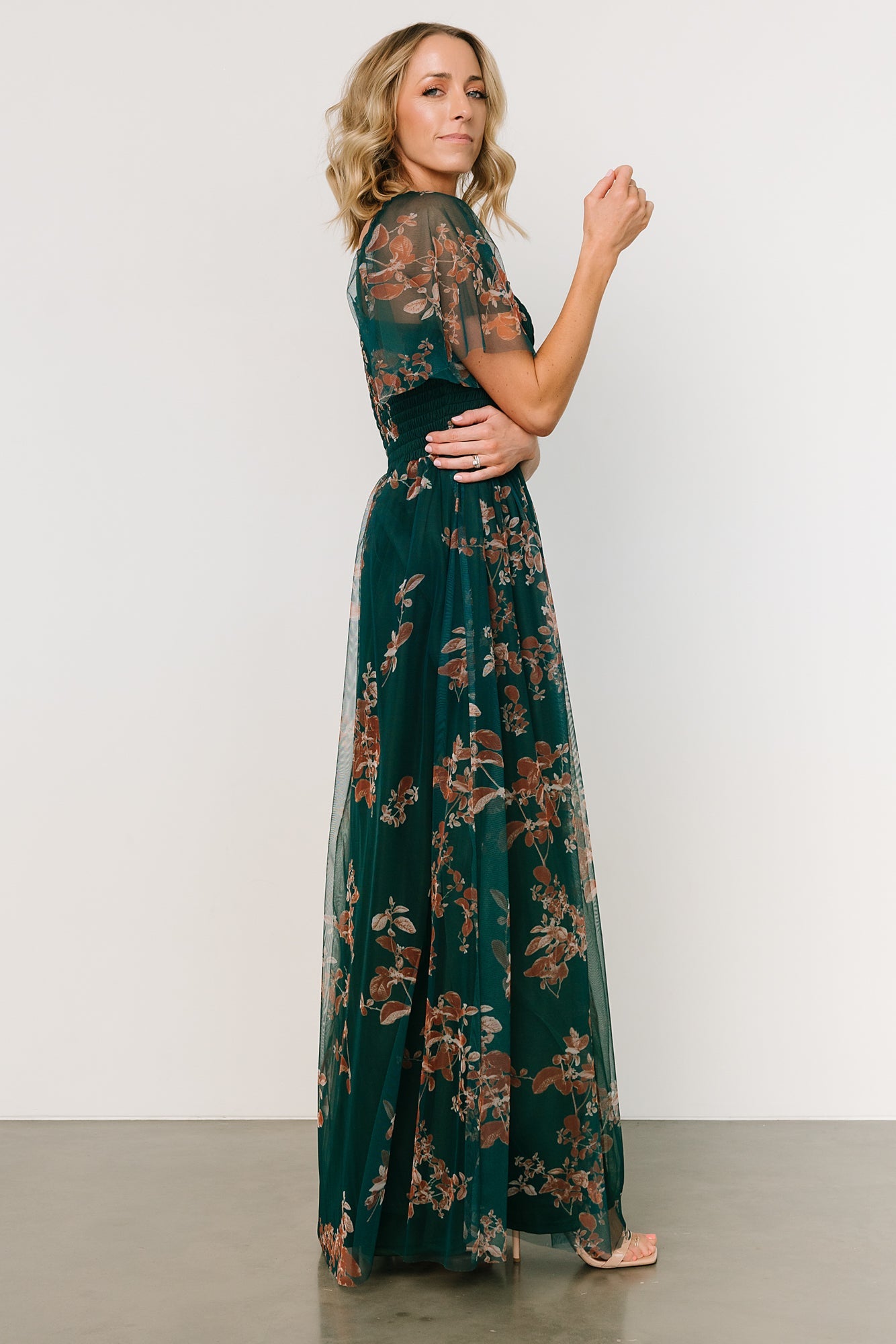 Cassandra Tulle Maxi Dress | Green + Bronze Floral Cheap Best