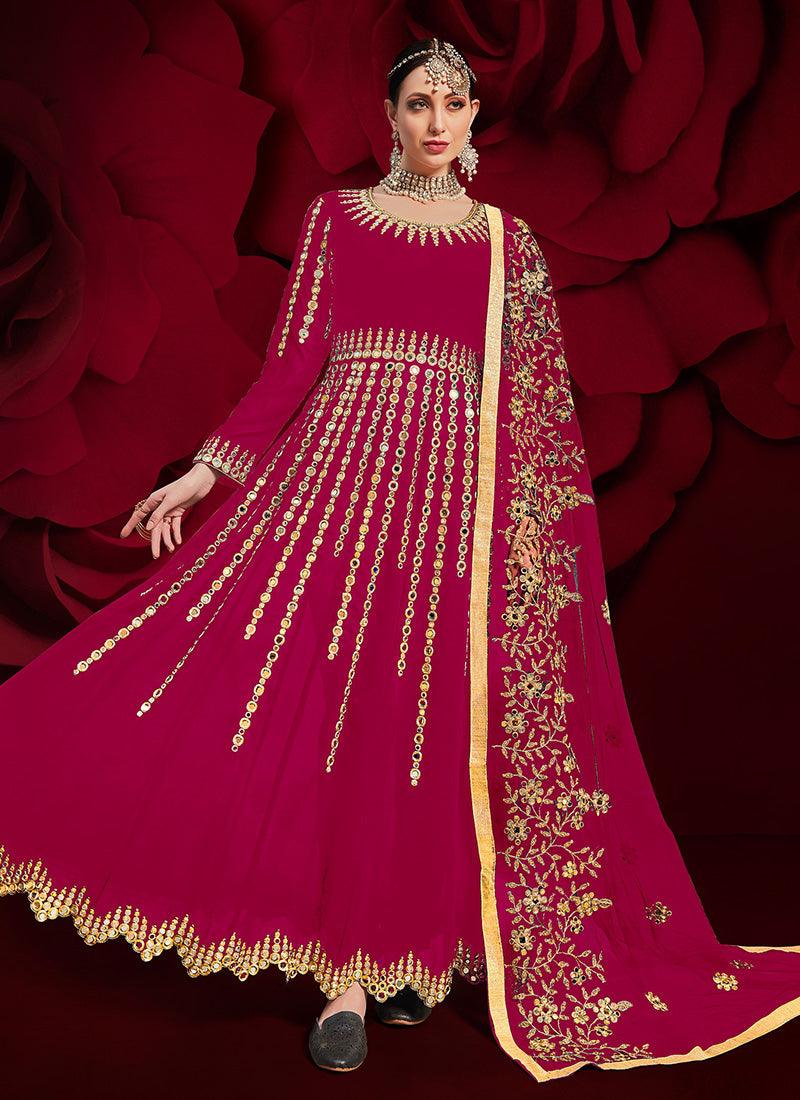 Pink Color Georgette Material Mirror Work Pakistani Salwar Suit Outlet Supply