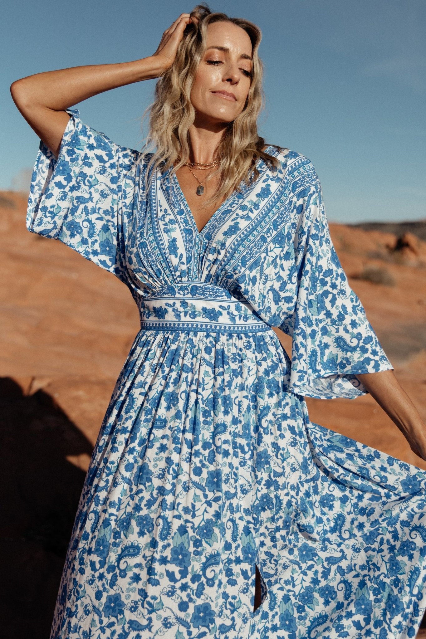 Watson Kimono Maxi Dress | Blue + White Free Shipping Shop Offer