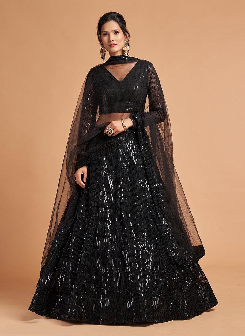 Partywear Black Color Fully Sequined Lehenga With Full Sleeves Blouse Explore Cheap Pice