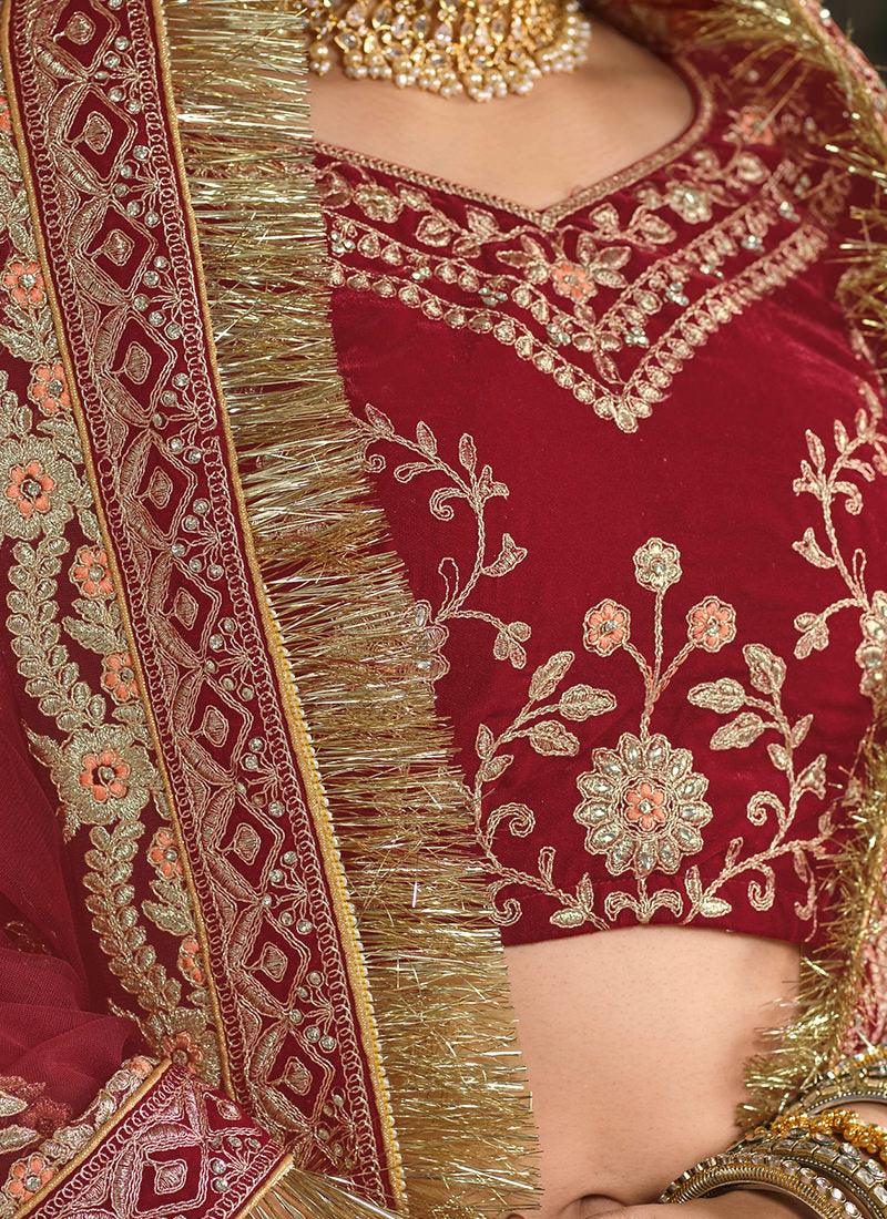 Velvet Base Wedding Red Bridal Lehenga From China Sale Online