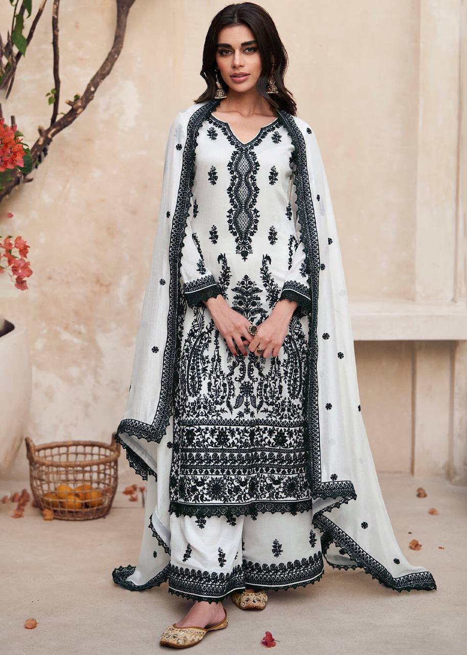 Stunning Black and White Chinon Embroidered Palazzo Suit Clearance Limited Edition