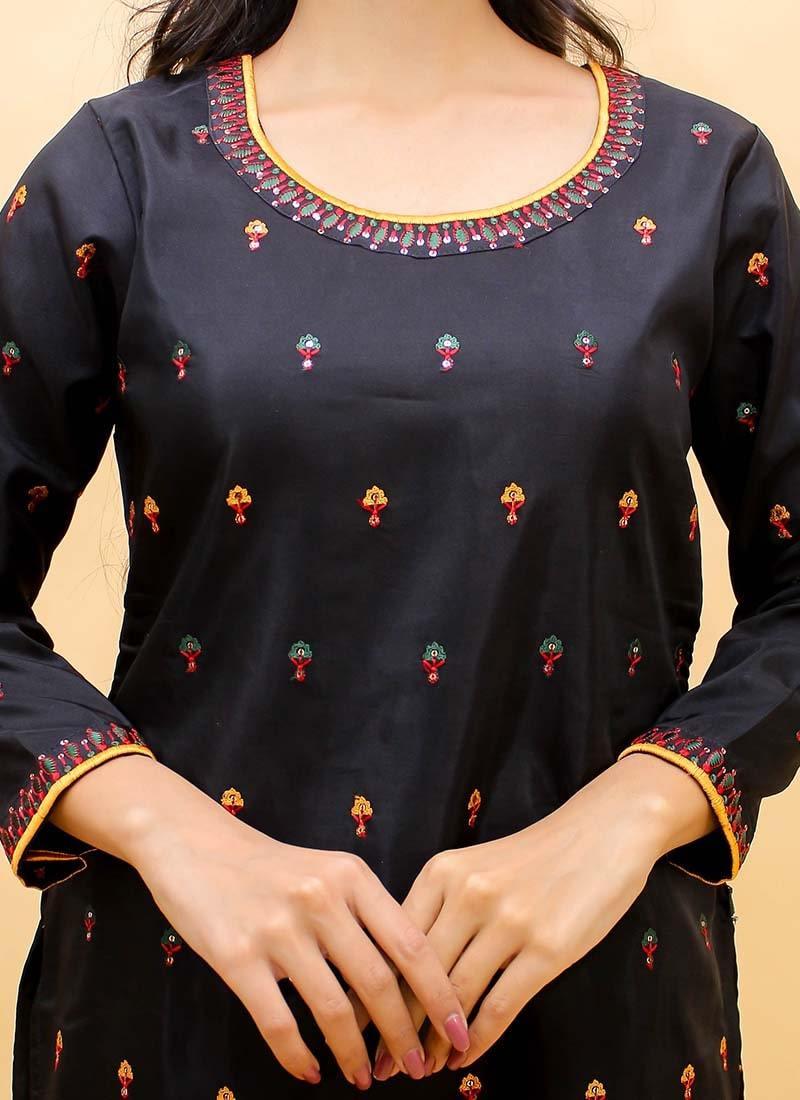 Amazing Black Color Resham Work Georgette Fabric Palazzo Salwar Suit For Nice For Sale