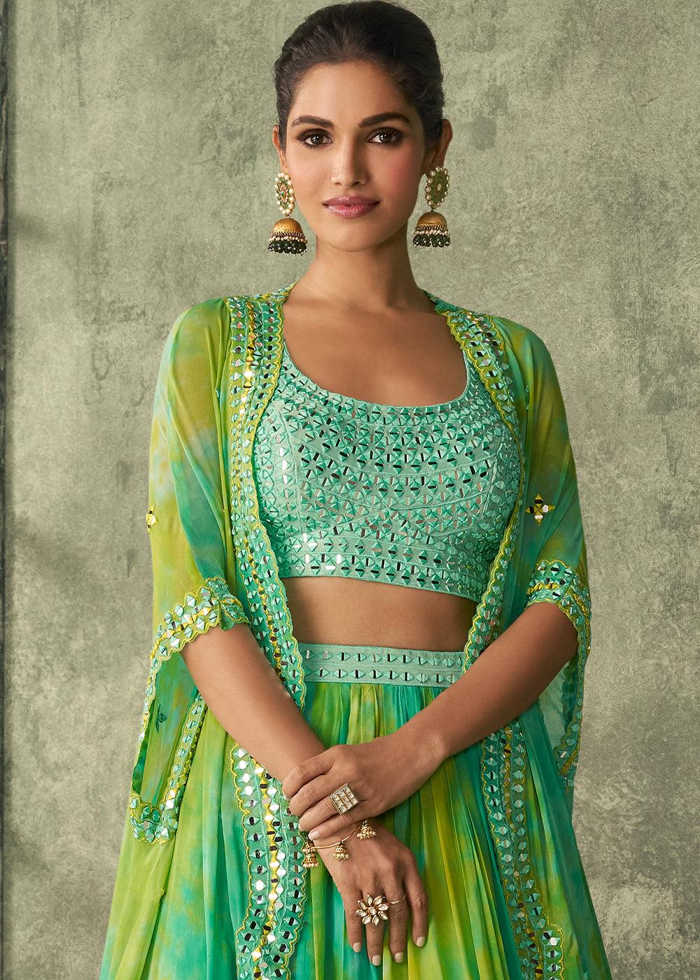 Green Fancy Designer Lehenga Choli Shrug Set Outlet Order